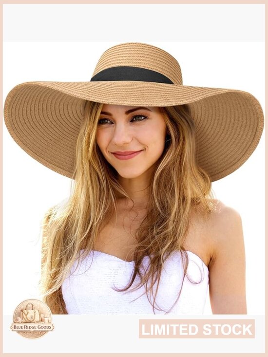 Oversize Wide Brim Straw Beach Hat Floppy Foldable Roll-Up Sun Hat UPF 50+ main image 5